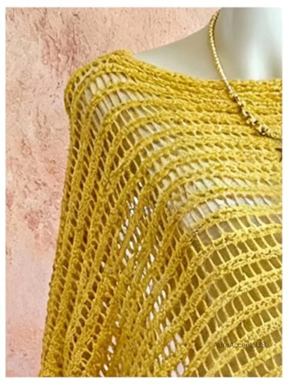 Women's Crochet Poncho Sweater Hollow Out Sheer Bat Wing Cape Lightweight